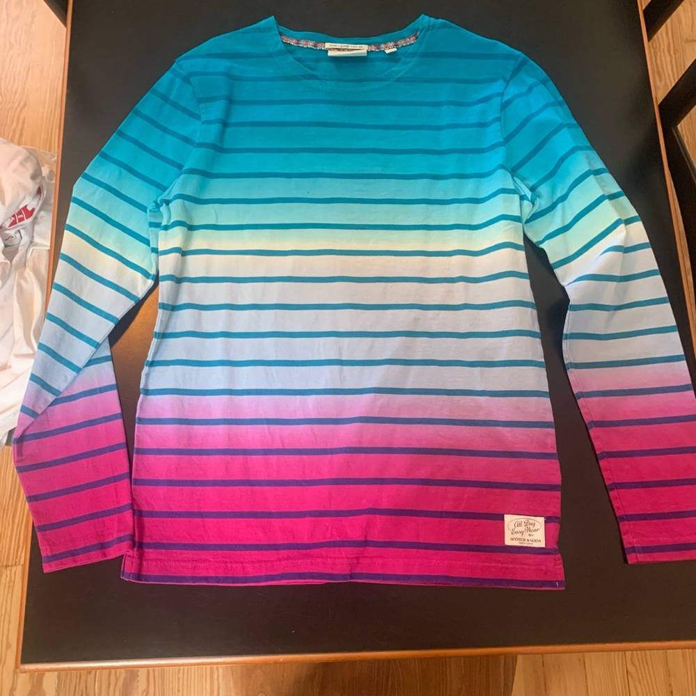 Scotch & Soda Blue and Pink Long Sleeve Tee Gradient Stripes